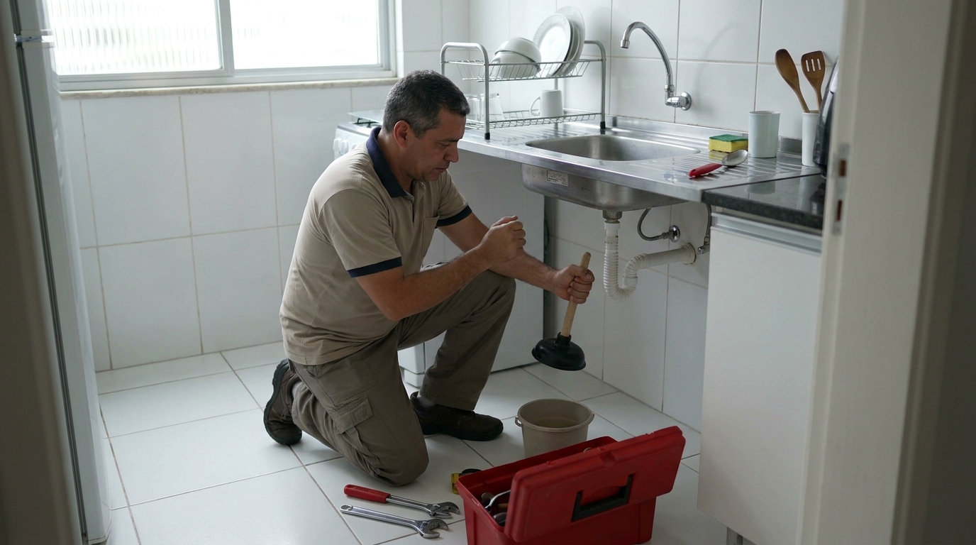 Desentupimento de pia residencial em Catanduva‑SP