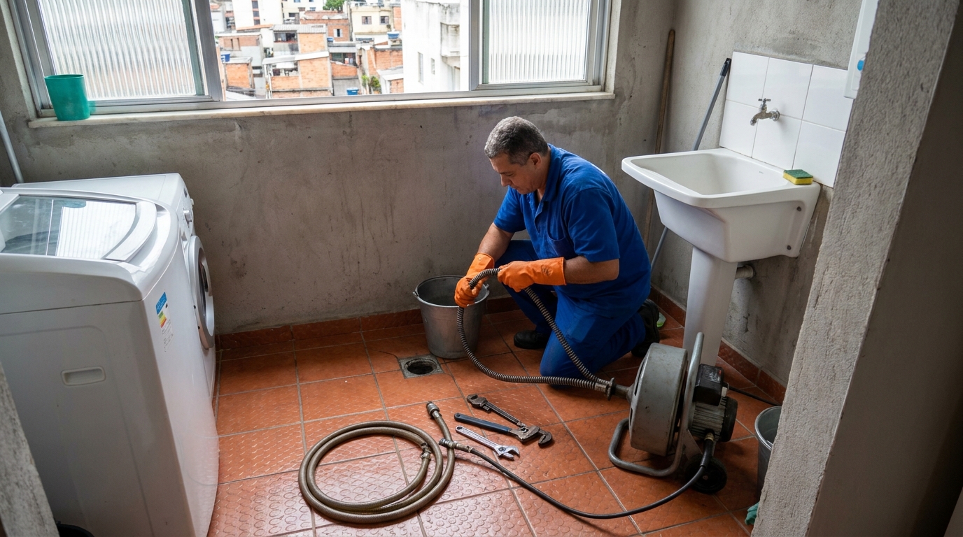 Desentupimento de ralo com equipamento em Catanduva‑SP