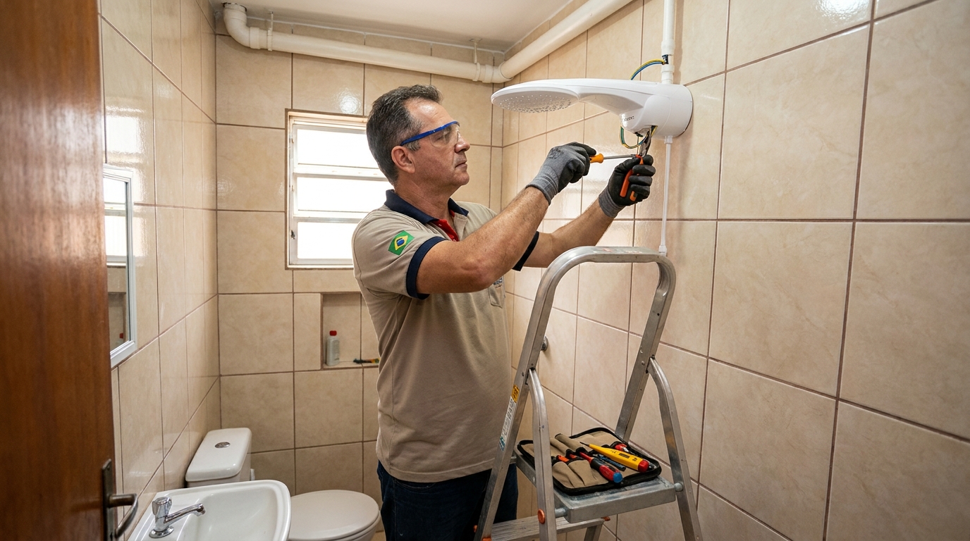 Instalação de chuveiro no banheiro em Catanduva‑SP