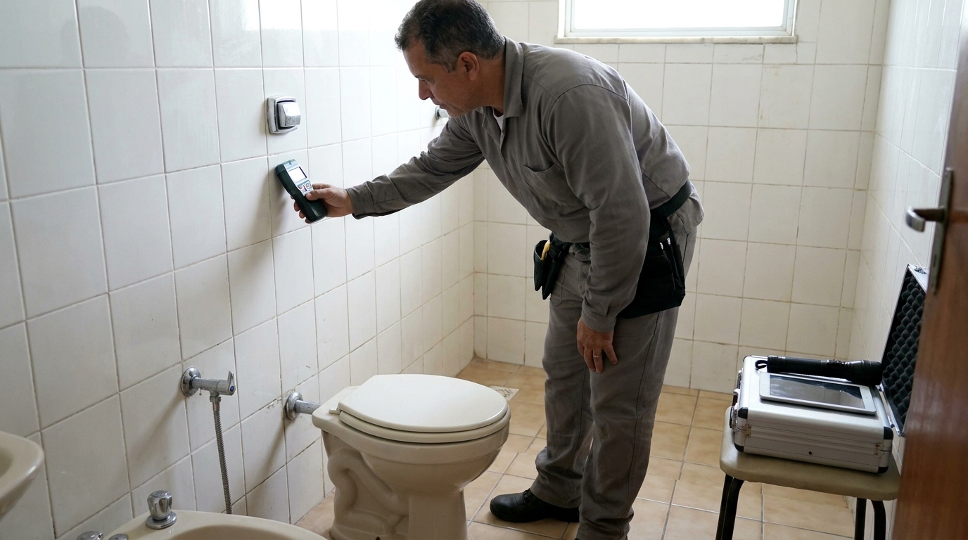 Técnico de caça vazamento analisando tubulação em Catanduva‑SP